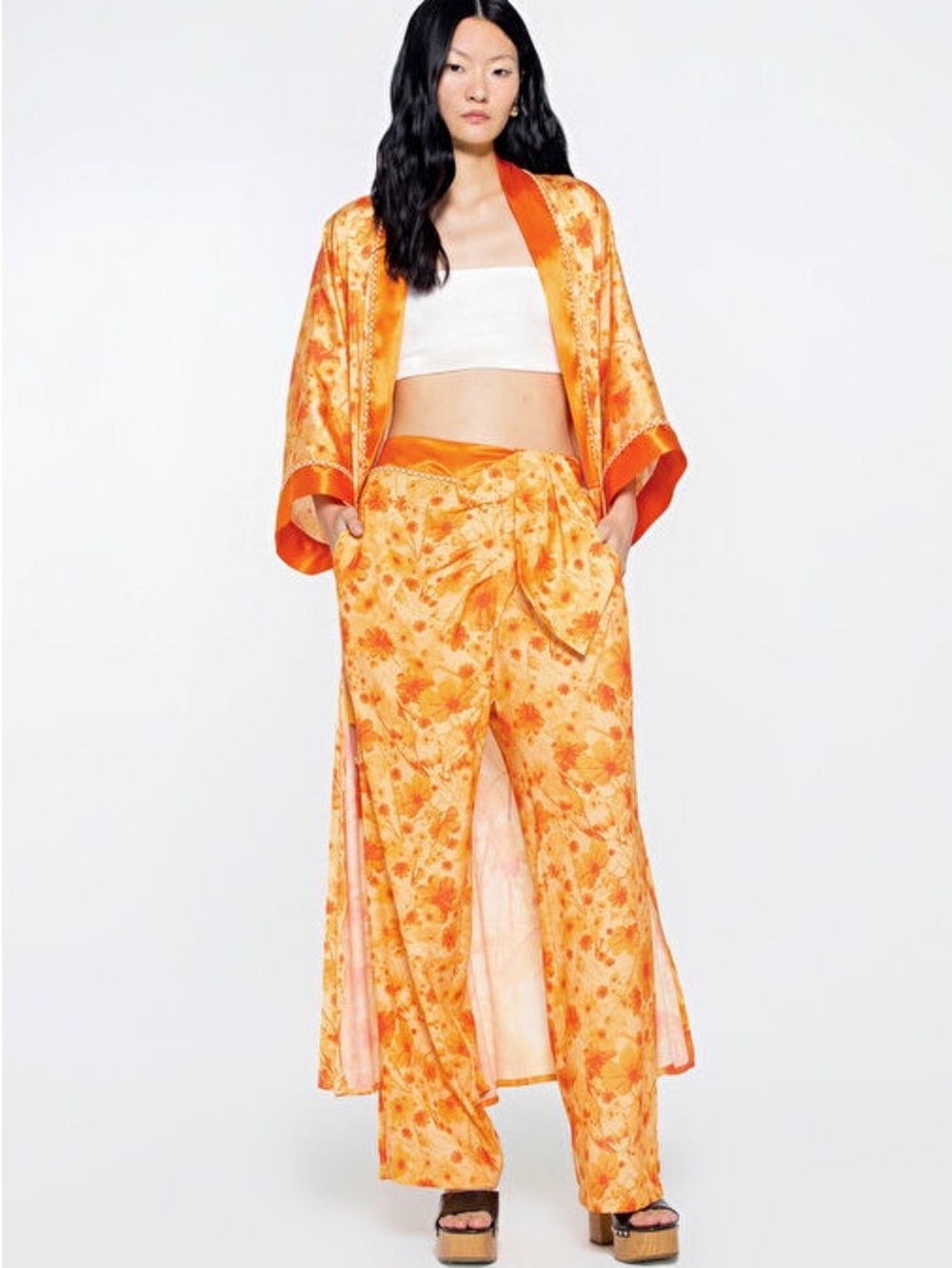 NWT GIZIA ORANGE irregular fit  TROUSERS WITH TIE EMBELSIHED AT CORD size 10